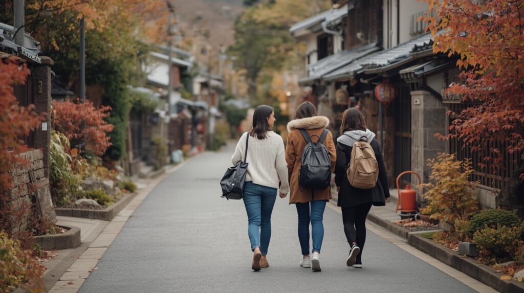 散歩している女性３人。